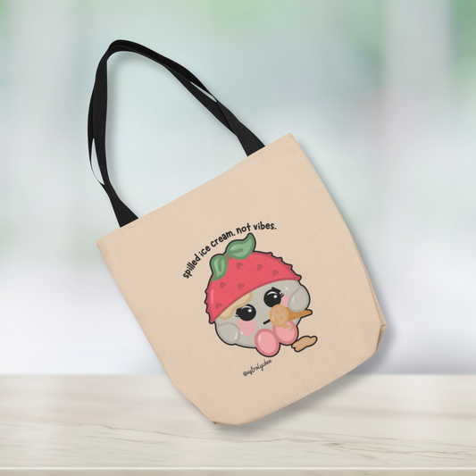 Astrolychee "Spilled Ice Cream, Not Vibes" Cute Tote Bag